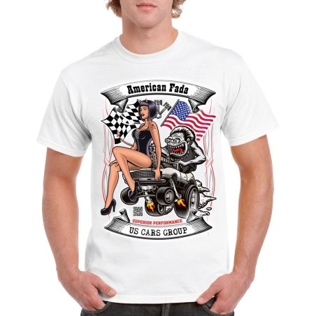 Tee shirt blanc logo American Fada Pin Up Brune